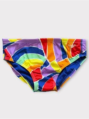 Speedo Men's Pride Printed Puzzle One Brief Blue Colorful Rainbow Size 34 NEW